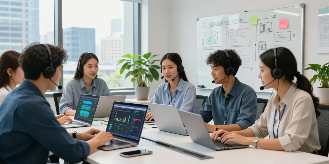 IT support for businesses team collaborating with technology in a modern office